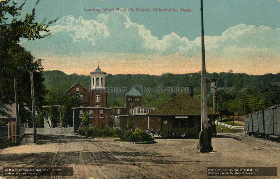 Postcard: Looking West Boston & Maine Depot, Gilbertville, Massachusetts